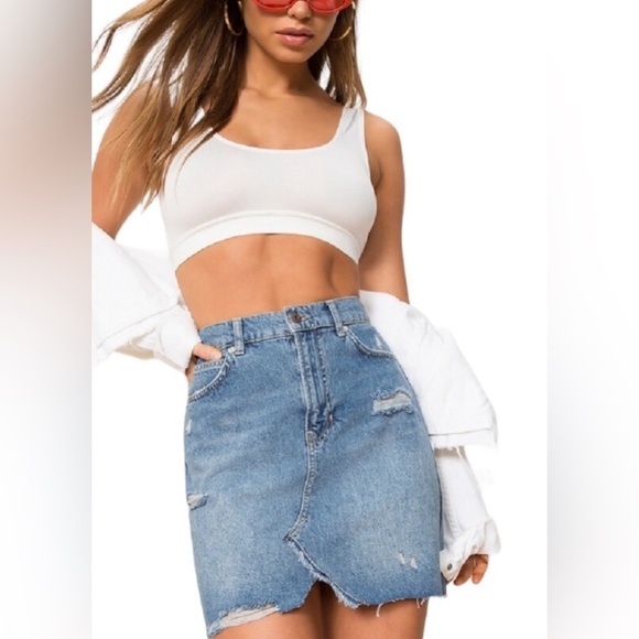We the Free Free People Hallie Distressed Denim Skirt in Blue Women’s Sz 25 - Picture 1 of 10